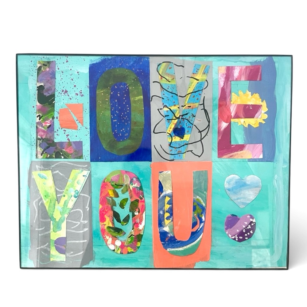 LOVE YOU Vibrant Original Typography Painting - Turquoise